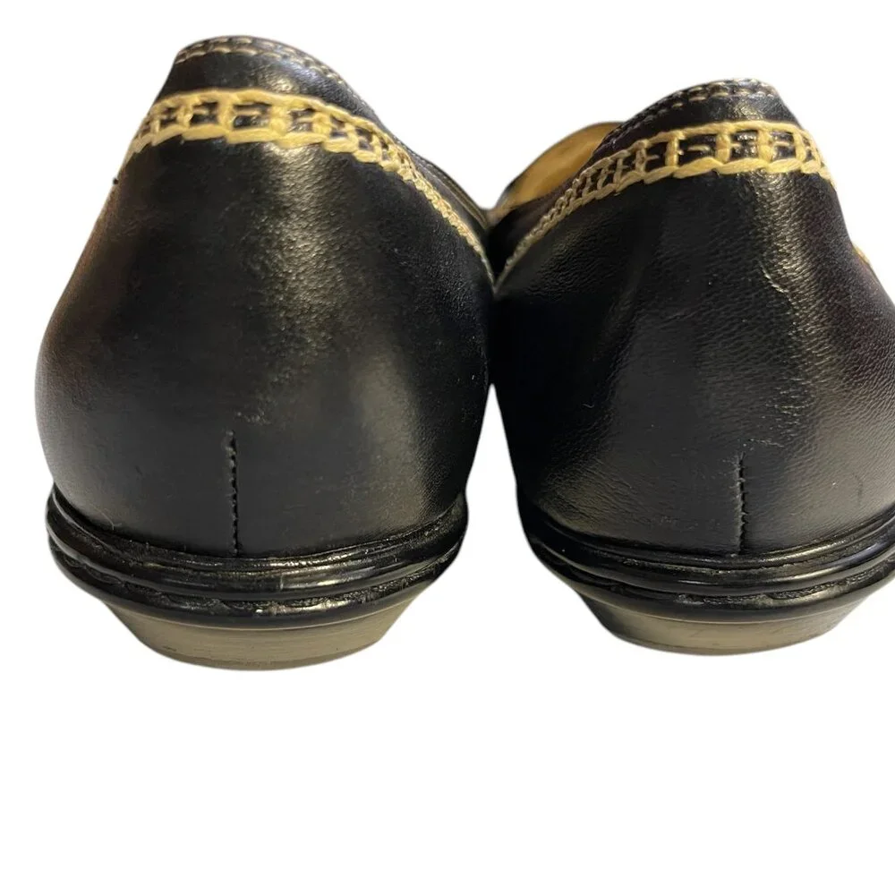 Söfft Black‎ & Tan Leather Slip On Low Heel Loafer Flats Sz.8